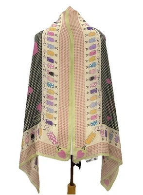 Cachecol Moschino barato e chique desenho animado meninas estampa corações Houndstooth pastel #A7 - Imagem 1 de 4