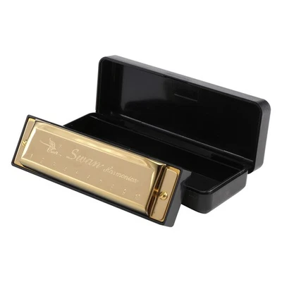 Swan Harmonica 10 Holes Key of C GOLDEN with Case Blues Harp Metal Steel  H5W4 - image 1 of 2