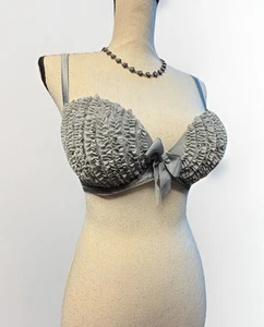 Reggiseno push up Aerie grigio con volant 36B coquette Y2K lingerie simpatico fiocco romantico - Foto 1 di 6
