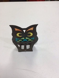 Vintage Owl Napkin Holder Stained Glass Cast Iron Mid Century Retro 5.5" 🦉 - Picture 1 of 3