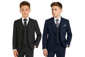 Conjunto de 3 piezas de traje Mitzvá para niños talla Husky página de boda niño graduación - Imagen 1 de 12