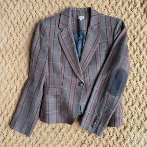 Cremieux Blazer Jacke Damen 8 braun kariert einzelne Goldknöpfe Ellenbogen Patch Vorbereitung - Bild 1 von 5