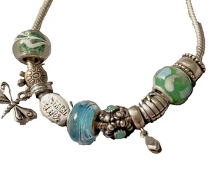 Pandora 925 Sterling Silver Bracelet "Toes in the Sand" w/ 10 Charms & Sparkle - Picture 1 of 6