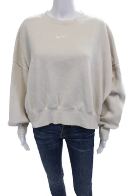 Nike Mujer Pullover Sudadera Beige Cuello Redondo Manga Larga Mezcla Algodón Talla M Foto 1 de 4