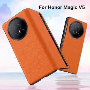 Vollnarbige Smart Window Echtleder Slim Flip Case Hülle für Honor Magic V5 - Bild 1 von 18