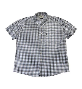 Barbour mens 2XL XXL tailored fit blue seersucker short sleeve button up shirt - Picture 1 of 5