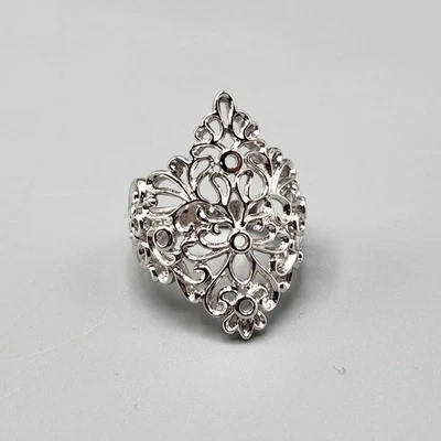 Sterling Silver Filigree Statement Ring Floral PAJ 925 Stamp Size 8 5.4g - Image 1 of 4