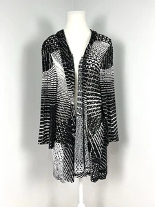 Fella Hamilton Cardigan Sheer Laser Cut Women Size 22 Long Sleeve Stretch Black - Picture 1 of 17