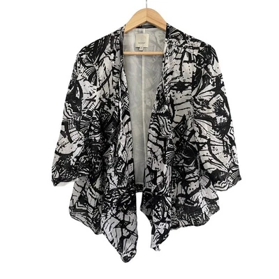 Sejour Black White Cropped Open Kimono Cardigan Womens 16W Career Minimalist - Image 1 of 4
