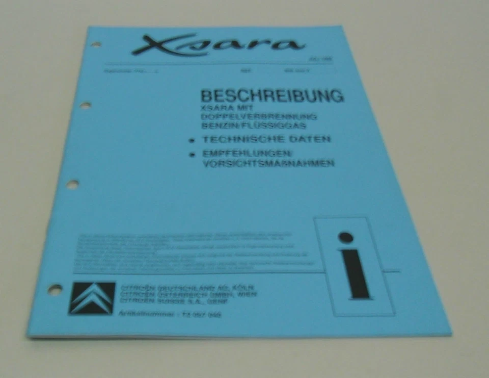 Manual de Taller Citroën Xsara Descripción Vorsichtsmaßnahmen 07/1998 - Imagen 1 de 1