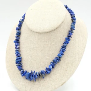 Blue Lapis Lazuli Plain Chips Shape Gemstone Beaded 18" Healing Choker Necklace - Picture 1 of 9