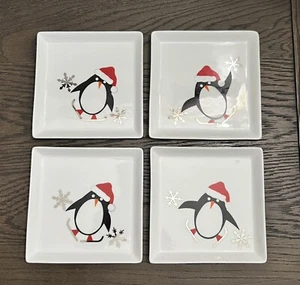 Crate & Barrel 6" Christmas Holiday Penguin Appetizer Side Dish Dessert Plates - Picture 1 of 2