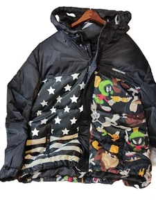 Members Only LOONEY TUNES Quilted PUFFER JACKET BLACK/MULTICOLORED MENS SZ L XL - Picture 1 of 14
