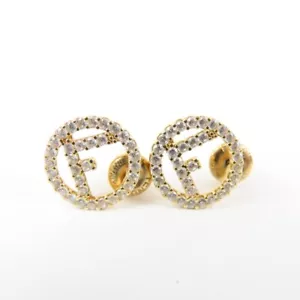 FENDI Logo F Is Fendi Earrings Rhinestone Gold 8AG738 Italy Accessory 78671 - Picture 1 of 4