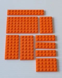 LEGO® Used Orange Plates 2 x 6 4 x 8 4 x 6 6 x 10 2 x 12 MOC parts - 9 pcs - Picture 1 of 10