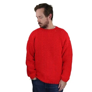 Vtg Hand Knit Chunky Fisherman Crochet Crewneck Grandpa Dad Sweater Mens Large - Picture 1 of 4