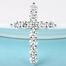 0.9Ct 100% Natural Diamond 14K White Gold Vintage Cross Pendant P67