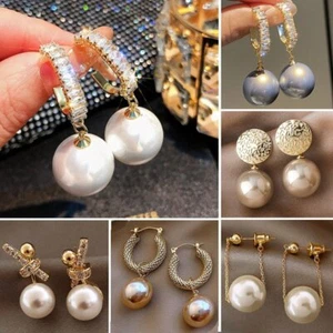 Zirconia Crystal Cat Pearl Gold Cubic Earrings Stud Dangle Hook Hoop Women Gift - Picture 1 of 34