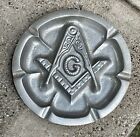Large 8” Vintage Heavy Cast Aluminum Freemasonry Masonic ￼lodge Ashtray ￼