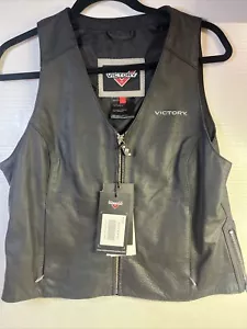 Victory Motorcycle New OEM Women's Leather Vest Large 286321606 Ladies Black - Foto 1 di 10