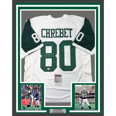Framed Autographed/Signed Wayne Chrebet 35x39 New York White Jersey JSA COA - Image 1 of 2