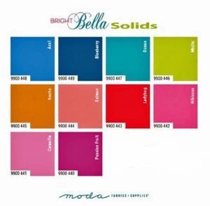 BELLA SOLIDS Bright 3 Charm Packs Moda Fabric quilt sew blenders modern 9900PPB - Picture 1 of 2
