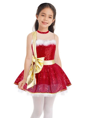 Girls Tutu Skirt Modern Costume Festival Xmas Dress Latin Mrs Santa Claus Samba - Image 1 of 4