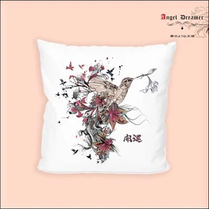 Housse de coussin en satin Colibris Fleurs Calligraphie japonaise Collection - Imagen 1 de 3