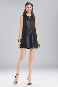 Mini Vestido JOSIE NATORI Negro Imitación Cuero Diseño Corte Lase Talla 10 Nuevo con Etiquetas - Imagen 1 de 3