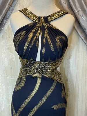 BETSY & ADAM 尺寸 2 黑金艺术自由形吊带带亮片串珠装饰 — 第 1/4 张图片