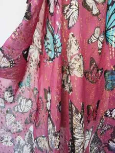 53'' Wide Butterfly Silk Fabric Gold Brocade Silk Georgette Crepe Material - Picture 1 of 6