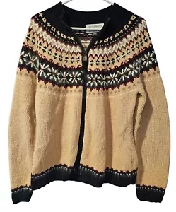 Maglione Marisa Christina maglia a mano Fair Isle marrone nero Ramie cotone zip - Foto 1 di 15