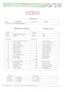 Teamsheet - Northwich Victoria v Kendal Town 2010/11 (26 Oct) Evo-Stick Premier - Picture 1 of 1