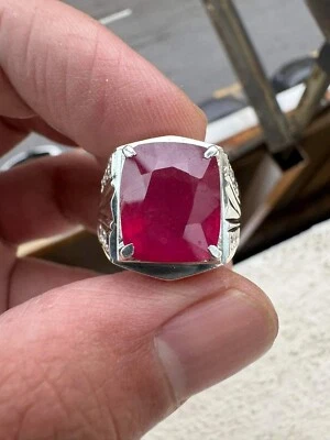 Glass filled Ruby Gemstone Solid 18k White Gold Ring For Men's #1933 - Image 1 of 4