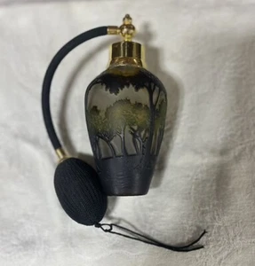 Art Nouveau Style Acid Cut Cameo Glass Perfume Atomizer Foliage 5-1/2” Tall. EUC - Picture 1 of 10