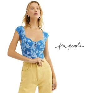 NEW Free People Women’s Vanessa Tank Floral Top in Cerulean Blue Size Small - Picture 1 of 10