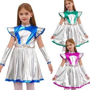 Costume bambina bambina vestito festa alieno cosplay lucido danza outfit esterno - Foto 1 di 48