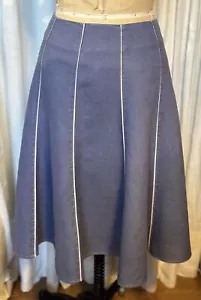 Boden Womens Gray Blue Linen Fit-Flare Midi /knee Skirt Sz 14 Used - Picture 1 of 9