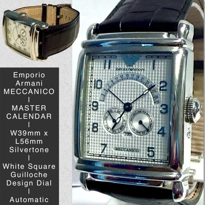 39mm Auto MASTER CALENDAR | Silvertone Rectangle |Meccanico Emporio Armani Watch - Image 1 of 4