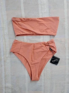 ZAFUL Bandeau High Cut Cheeky Coral Strapless Bikini Set Womens Small Swimwear - Picture 1 of 8