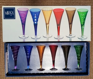 Mikasa Cheers Cordials 6 COLORED Etched HOLIDAY COLORS SW9 1 2/805 ๐ฆ ๐ - Picture 1 of 19