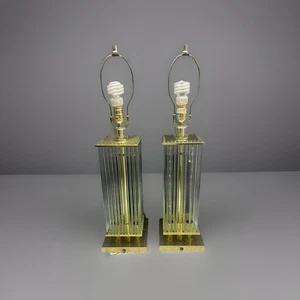 Pair Vintage 70’s Gaetano Sciolari for Lightolier Brass & Glass Rods Table Lamps - Picture 1 of 21