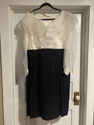Vintage Michael Marcella 1980's Cocktail Party Ruffle Dress Black White Size 24W - Image 1 of 4