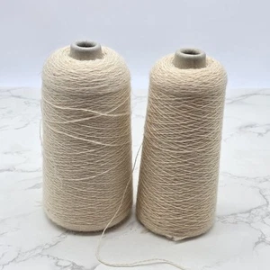 Vintage Mohair Wool Yarn Thread Cone Spool CREAM White Lot of 2 Jorgenson - Picture 1 of 7