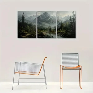 Impresión de metal de montaña inspirada en la naturaleza lista para colgar arte 3 piezas - Imagen 1 de 7