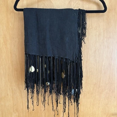 Echo New York 100% linen Shawl W/ Tassels Black One Size - Image 1 of 4
