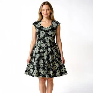 Effie's Heart Hedy Kleid Damen Small Schwarz Creme Fit & Flare Strick Retro - Bild 1 von 9