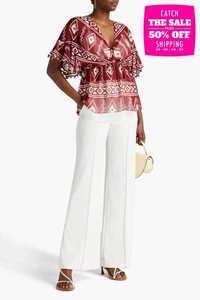 RRP €224 SACHIN & BABI Greer Top Size M Aztec See Through Pom Poms V-Neck - Picture 1 of 7