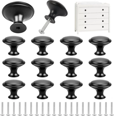 Möbelknöpfe Schwarz Edelstahl 12 Stück Rund Schubladengriffe Schrankgriffe mit - Bild 1 von 4