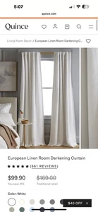 NWT QUINCE BLACKOUT EUROPEAN LINEN CURTAINS PANEL SET WHITE 48 X 96 1panel - Picture 1 of 8
